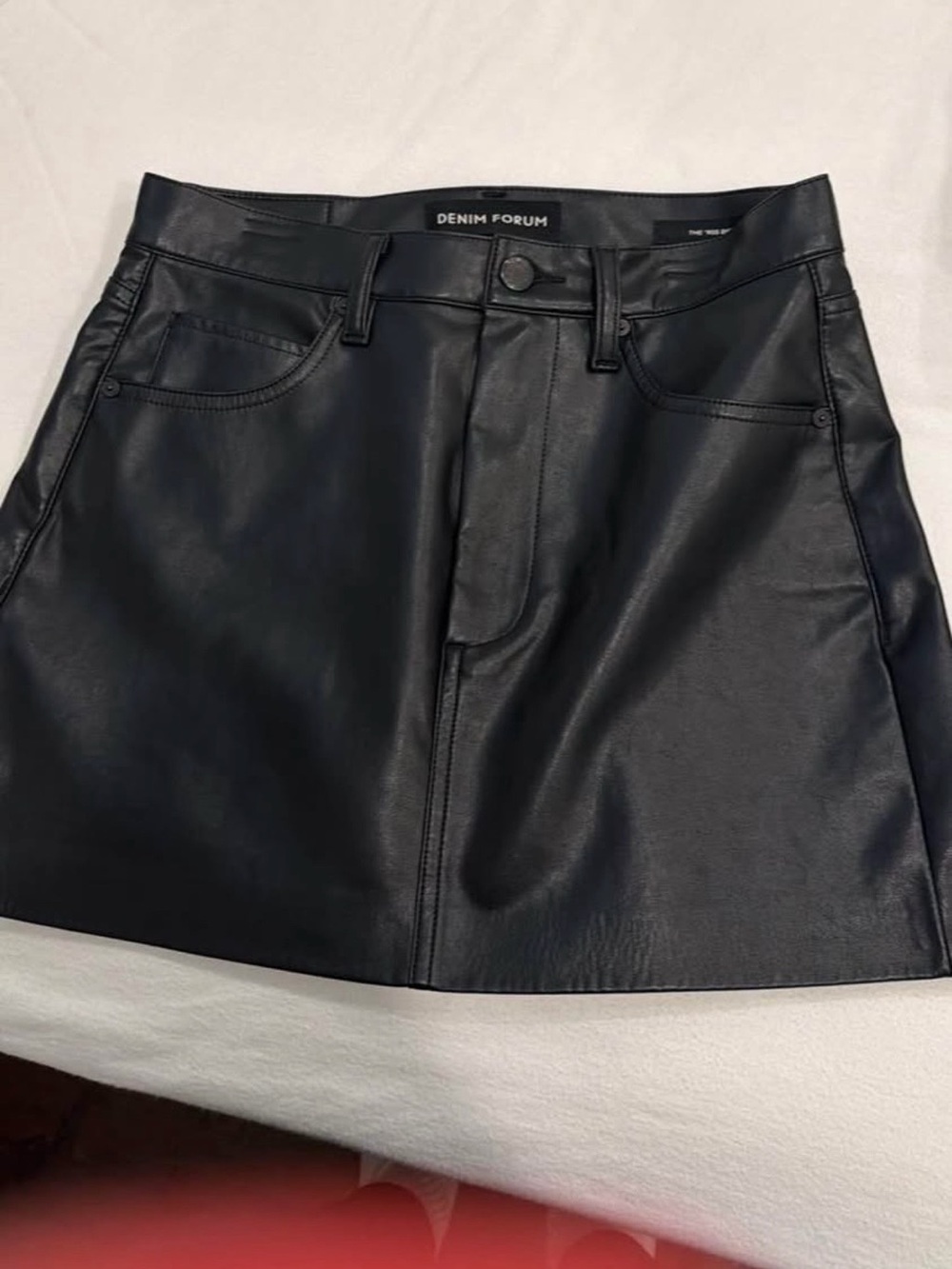 Denim Forum Black Faux Leather A-Line Mini Skirt